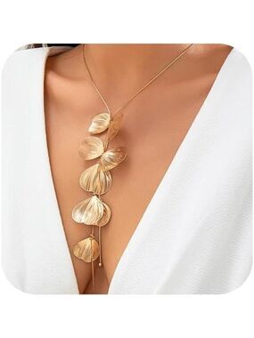Statement Gold Leaf Choker Necklace for Women Trendy Boho Black Ginkgo Leaves